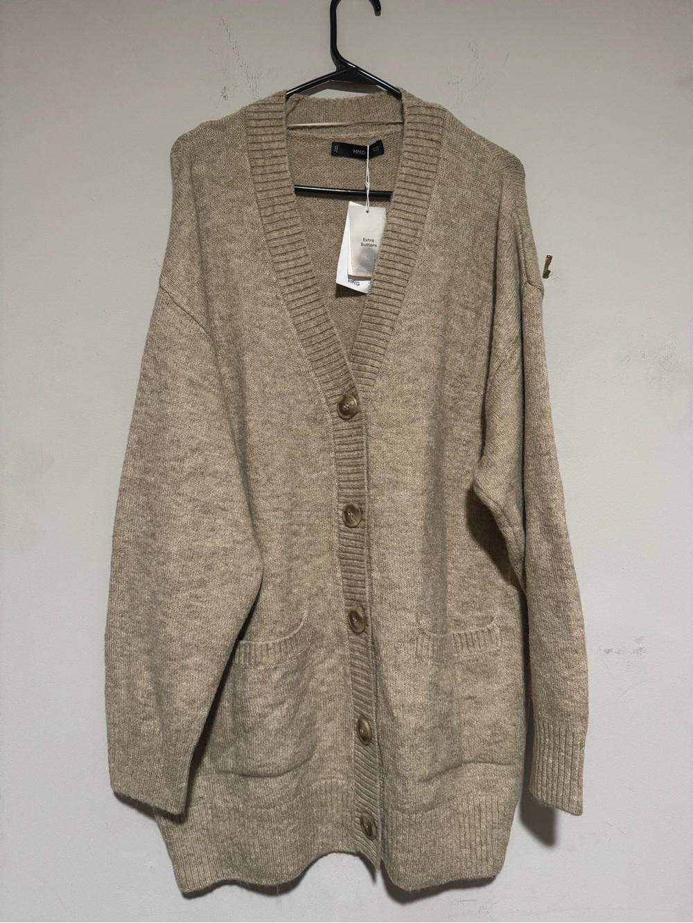 Mango Taupe Button-Up V-Neck Pocket Cardigan